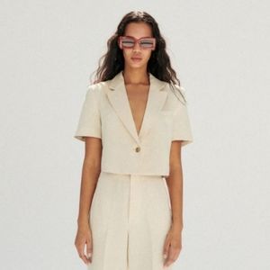 Linen blend cropped blazer